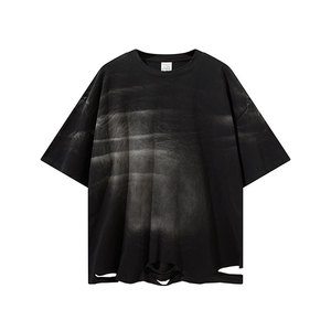 เสื้อยืดทรงหลวมแขนสั้นของผู้ชายเสื้อยืดผ้าฝ้าย100% ซักกรดแบบไหล่ตกออกแบบได้ตามต้องการ - Product Image 6