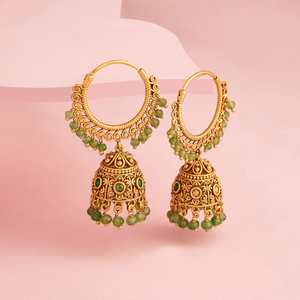 Pendientes Colgantes de Mujer con Acabado Dorado Antiguo, Modernos, Religiosos, para Bodas y Fiestas, en Forma de Campana, de Aleación de Zinc 185662 con Rubí Verde - Product Image 6