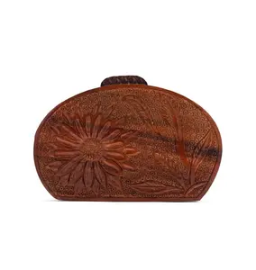 Borsetta con intaglio a mano in legno, borsa con Design floreale in legno retrò, borsa a tracolla marrone vegana regalo di natale