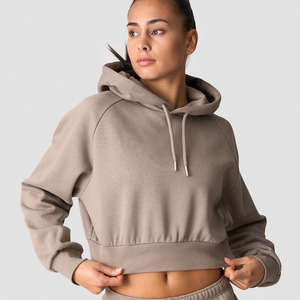 Sweat à capuche femme Stonewashed Technique Anti-rides respirant Logo personnalisé broderie gros pull court pour l'entraînement de gymnastique - Product Image 1