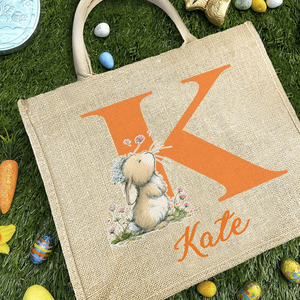 Large Capacity Personalized <b>Easter</b> Bunny Jute <b>Bag</b> Initial Name Customization Perfect Daily Use <b>Easter</b> <b>Gift</b> for Friends Cotton - Product Image 3