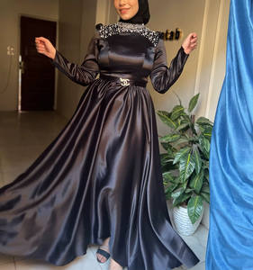 Robe caftan en satin blanc, manches courtes, élégante, pour femme, soirée, confortable, chic, motif - Product Image 5