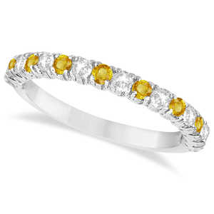 14K White Gold 0.75ct Yellow & White Diamond Wedding <b>Band</b> Anniversary <b>Ring</b> - Product Image 2