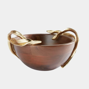 Cuenco para servir comida con acento de Metal dorado y madera Natural hecho a mano, cuenco central para la decoración de la Mesa de la cocina del hogar - Product Image 3