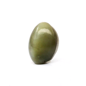 Pierre précieuse synthétique œil de chat naturelle 11,56 carats, cabochon ovale vert avec grise, poli et calibré, hauteur 8 mm - Product Image 4