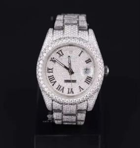India Manufacturer's Best Price Luxury Stainless Steel Automatic <b>Watch</b> <b>White</b> Tone Glass Dial Moissanite 5mm Stones Mechanical - Product Image 1