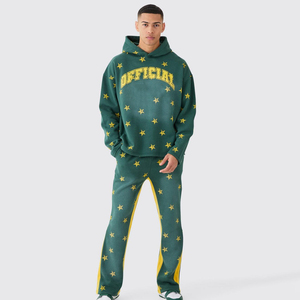 Custom Logo Two-Piece Hoodie Sweatpants <b>Set</b> Lightweight Breathable 100% Cotton Terry <b>Jogger</b> Tracks Raw Hem Edge Cut <b>Plus</b> <b>Size</b> - Product Image 1