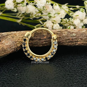 14K Solid <b>Gold</b> Micro Set Natural Black Diamond Daith Clicker Piercing Fine Jewelry. - Product Image 5