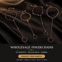 Chaîne de doigt, bague, bracelet de main en acier inoxydable avec zircone cubique plaqué or 18 carats, bijoux de main pour femme, vente en gros