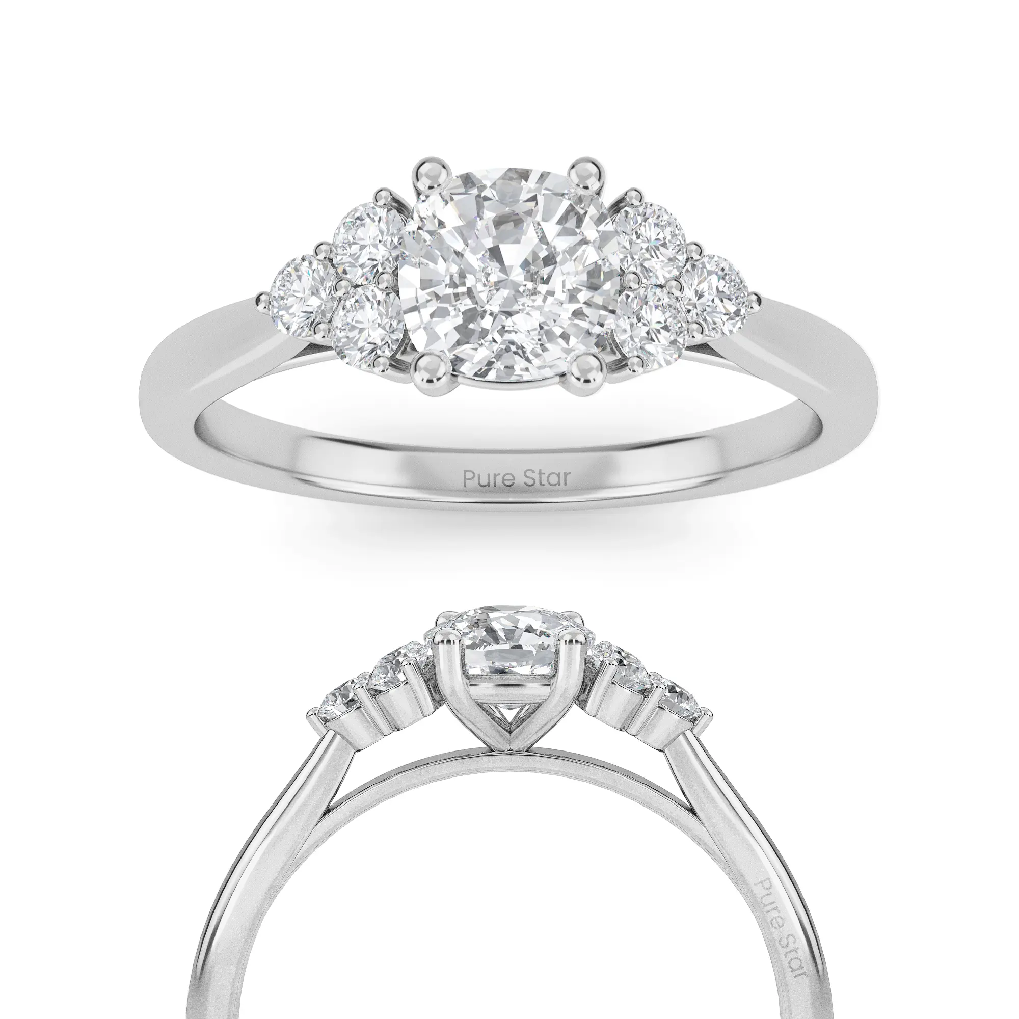 Noa Cushion Cut Solitaire Accent Conflict Free CVD Diamond Valentines Hidden Halo Wedding Promise Diamond Ring