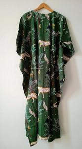 100% algodón indio hermoso estampado Tropical Kaftan largo mujer ropa Casual verano vestido étnico Kaftan - Product Image 4