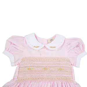 High Quality Princes Smocked Children Clothing Dress For Baby Girl Hand Smock Short Pink Made In Vietnam Manufacturer