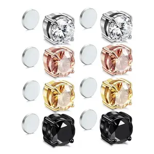 Men and women without ear piercing titanium steel color zircon magnetic earrings for men stainless steel magnet stud ear rings