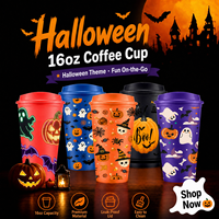 Gobelet à café en plastique personnalisé avec logo, 16 oz, gobelet d'Halloween avec couvercle, finition mate, gobelet réutilisable, vente en gros directe d'usine