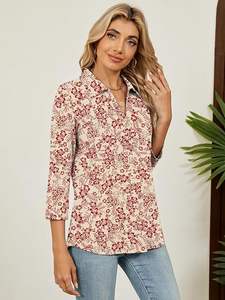 Chemise à manches longues à col en V pour femmes élégantes, coupe décontractée, tenue de bureau décontractée, service de logo personnalisé de qualité supérieure - Product Image 4