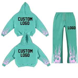 Manufacturer Loose Fit Oversized Tracksuit 2 Piece Hoodie and Stacked <b>Pants</b> Set High Quality Printed Embroidered Logo - Product Image 1