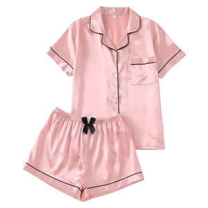 Custom Loungewear Women satin short Set 2 Piece Cotton Women'S Sleepwear Lounge Wear Sets women sleeping set - Product Image 1