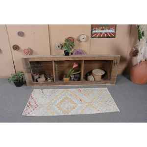 Tapis turc vintage rustique Beige jaune 2.2x4.8 pieds laine Patchwork motif salon tapis avec support en Latex pour décorations - Product Image 4