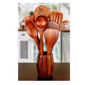 Resin Salad Server <b>Set</b> Natural Wooden with 2 Turners Sustainable Handmade <b>Utensils</b> - Product Image 4