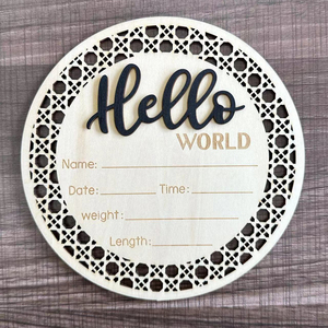 Arch Boho en bois nouveau-né Hello World signe d'annonce de naissance bébé jalons carte bébé naissance panneau d'information pour bébé douche - Product Image 5