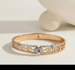 Brazalete de Acero Inoxidable al por Mayor con Piedras de Circonita Cúbica de 2.6 Pulgadas y 12g para Mujer, Brazalete de Ojo Turco para Uso Diario - Product Image 3