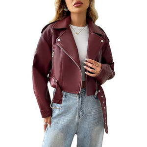 Chaqueta de Motocicleta de Piel de Oveja 2026 para Mujer, Otoño, Transpirable, Resistente al Viento, Relleno de Algodón, Forro de Seda y Poliéster, Cierre de Cremallera Original - Product Image 3