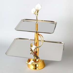 Plateau de service en métal avec décoration de lys Plateau rectangulaire en acier inoxydable de luxe pour restaurant hôtel - Product Image 6