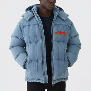 Unique Article Polyester/Cotton <b>Denim</b> Hooded Windproof Waterproof Puffer <b>Jacket</b> Men's Winter Wear High-quality Custom High Front - Product Image 4