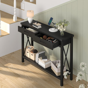 Consolle Moderna a Due Livelli in Legno con Cassetti a Specchio, in MDF Grigio, per Ingresso o Soggiorno - Product Image 3
