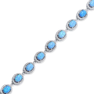 Venta al por mayor de ópalo azul de forma ovalada CZ piedra racimo pulsera hecha a mano turca 925 joyería de plata esterlina - Product Image 3