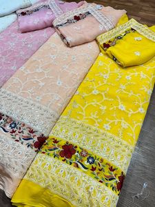 Wholesale Premium Quality Georgette <b>Fabric</b> with Embroidery Pattern Lace Tulle Material for Wedding Festival Occasion Dresses - Product Image 2