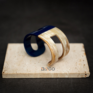 Custom Handicraft Natural Buffalo Horn Cuffs, New Arrival Cutout Design Fashion <b>Bracelet</b> Dark Blue - Product Image 2