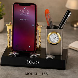 Trophée de bureau portable en métal moulé sous pression de qualité supérieure, modèle 158, support de téléphone intégré, porte-stylo, logo personnalisé gravé et imprimé UV - Product Image 1