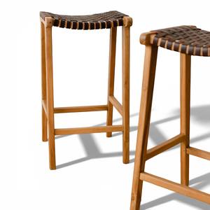 Taburete de Bar de Madera Maciza Hecho a Mano con Asiento de Cuero Tejido, Taburete Moderno Minimalista de Altura de Barra para Isla de Cocina, Muebles de Bar - Product Image 2