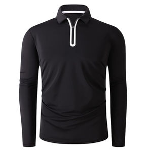 Vente en gros de polos de golf aux couleurs unies pour hommes, polyester, spandex, extensible dans les 4 sens, manches longues, golf pour hommes - Product Image 5