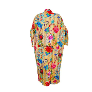 Kimono Tradicional Ecológico, Suave y Colorido, 100% Algodón, con Cuello en V, Largo, para Mujer, Estilo Kantha, Tela Étnica Vintage para Invierno - Product Image 6