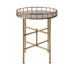 Table ronde en métal de haute qualité, support en métal fini doré brillant avec poignée centrale supérieure - Product Image 6