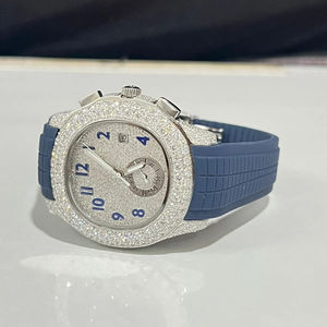 Montre-bracelet hip hop en acier inoxydable glacée pour homme avec mouvement automatique aux diamants créés en laboratoire - Product Image 2