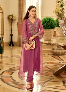 Swara Bộ sưu tập PRM thêu tay Ấn Độ & pakistani phù hợp với bên làm bằng polyester Organza - Product Image 3