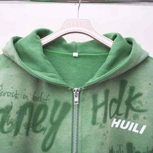 Logo personnalisé Accept Baggy unisexe recadrée Boxy délavé à l'acide avec fermeture éclair à capuche et pantalon de survêtement Ensemble de survêtements pour hommes - Product Image 3