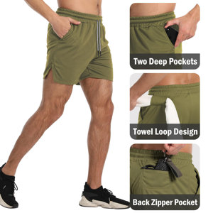 <b>Men's</b> Lightweight Gym Workout <b>Shorts</b> Casual Athletic <b>Shorts</b> for Running Training with <b>Zip</b> <b>Pockets</b> Towel Loop Pattern Decoration - Product Image 4