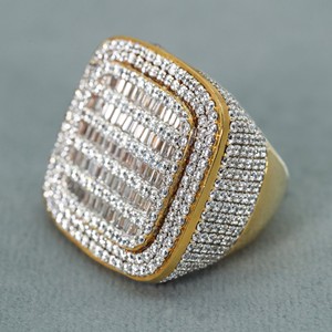 Yellow Gold Lab Grown Moissanite Round and Baguette Cut Engagement <b>Ring</b> with Prong Setting Gold Plated Cute Style - Product Image 4