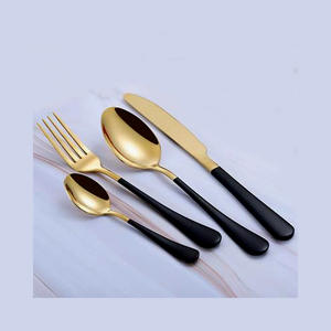 Designer High <b>Mirror</b> Polished <b>Gold</b> Utensils with New Antique Flat Design Handle Flatware Utensils Set - Product Image 3