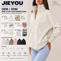 Sweat-shirt à col zippé 1/4 personnalisé avec logo pour femme, coupe décontractée, épaules tombantes, en mélange de coton, style athleisure, OEM