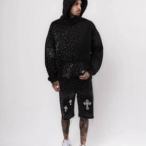 Shorts Vaqueros Vintage de Verano para Hombre, Estilo Callejero, Lavado Ácido, Desgastados, Holgados, con Pedrería, Ecológicos - Product Image 6