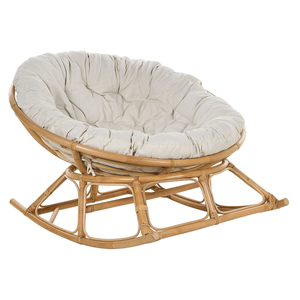 Fauteuil à bascule en rotin naturel style Papasan, mobilier de salon confortable avec coussin moelleux - Product Image 1