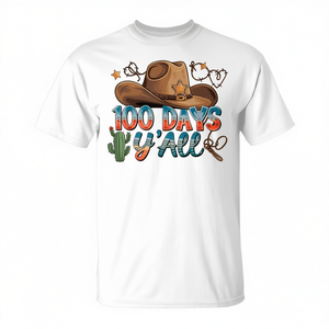 T-shirt promozionale per insegnanti per il 100° giorno di scuola con cappello da cowboy western - T-shirt per il 100° giorno di scuola per insegnanti - Product Image 1