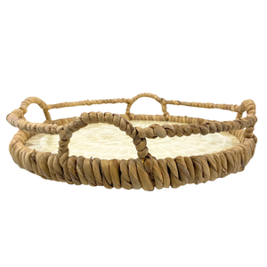 Plateau de service en MDF avec motif géométrique en mosaïque de nacre beige, paniers tissés en jacinthe d'eau - Product Image 2