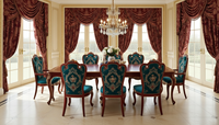 Ensemble de table à manger royale de luxe, fabrication directe d'usine, 6 chaises en velours violet, bois massif sculpté, design antique européen, pour la maison ou l'hôtel