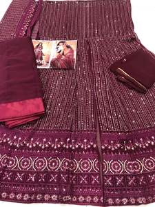 ชุดคลุมผ้าเรยอนผ้าไหมแบบอินเดียแขนยาวแบบเต็มตัวปักลายสำหรับงานแต่งงาน - Product Image 4